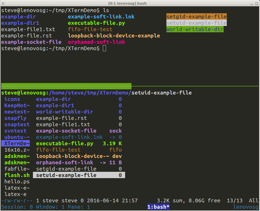 Molokai terminal theme, Xterm displaying ls and ranger