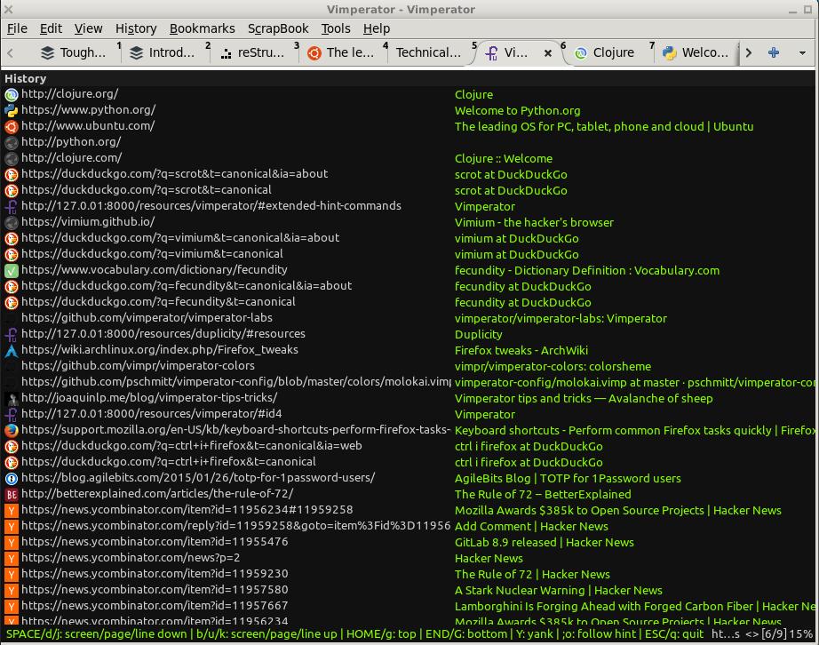 Vimperator running on Ubuntu 14.04 LTS Firefox