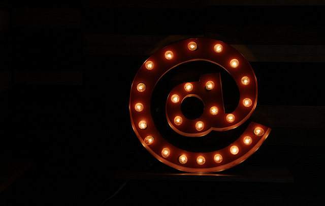 Email at (@) symbol illuminated sign