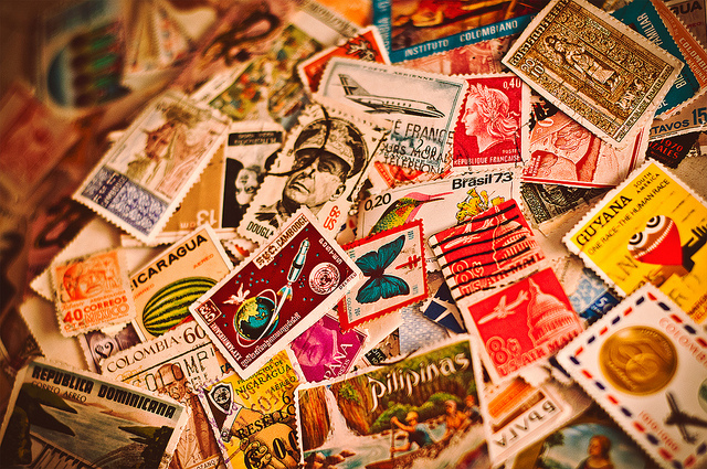 Piles of postal mail stamps