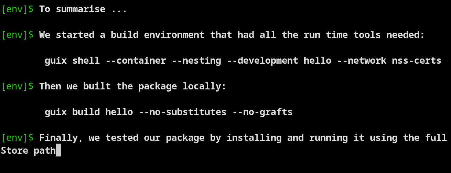 Screenshot of a video rebuilding the Guix Hello package
