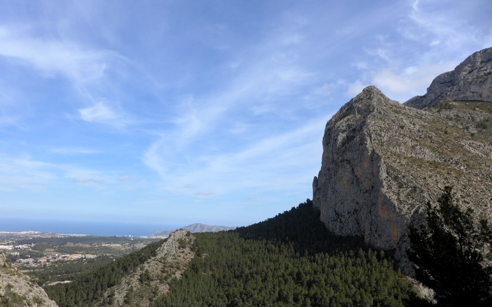 View of the the valley, blue sky and blue sea