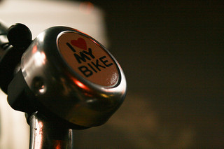 Bike bell ringer with I Love My Bike on it