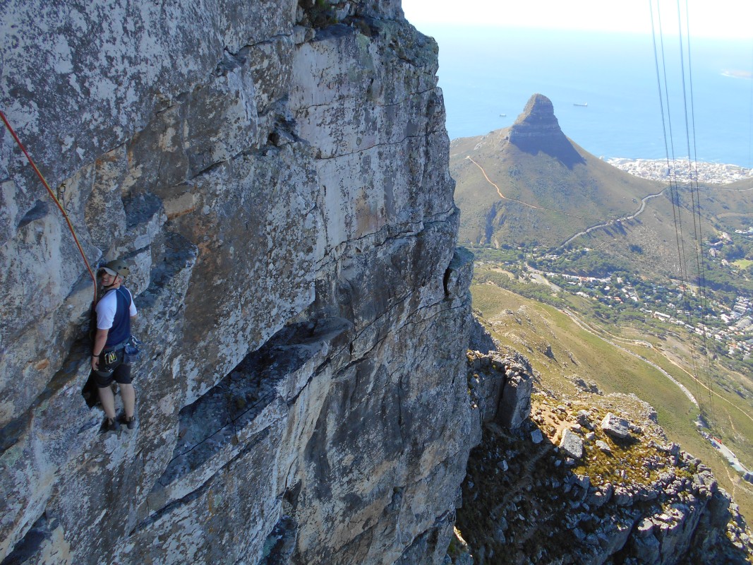 Climbing Table Mountain - view out towards Signal Hill